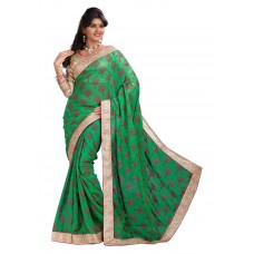 Triveni Eyecatchy Green Colored Border Worked Chiffon Saree